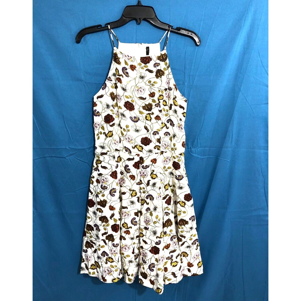 DOE & RAE Anthropologie LINEN White/Red/Purple FLORAL Back Zip A-Line Dress Sz M